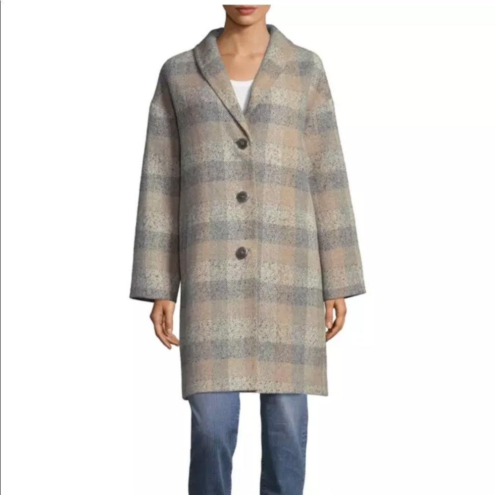 Eileen fisher wool alpaca plaid long coat - Picture 2 of 4